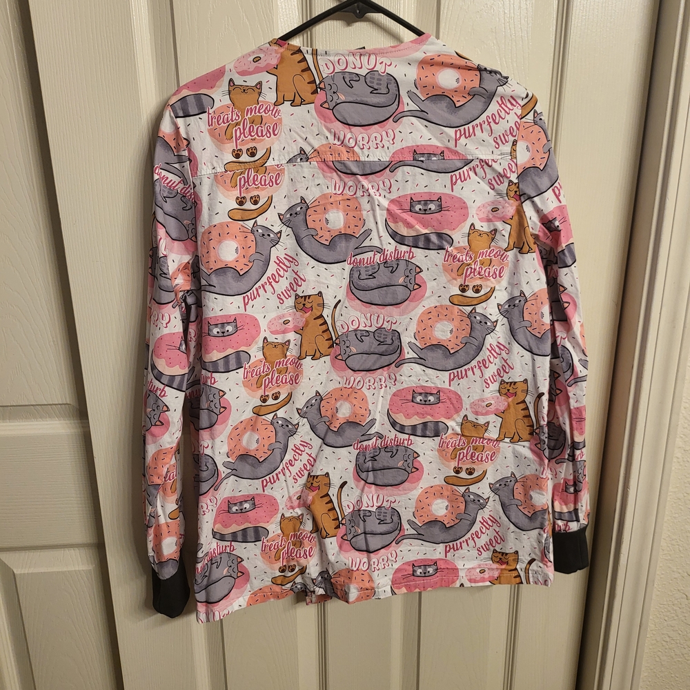 Cherokee Pink and Gray Cat Print Long Sleeve Top